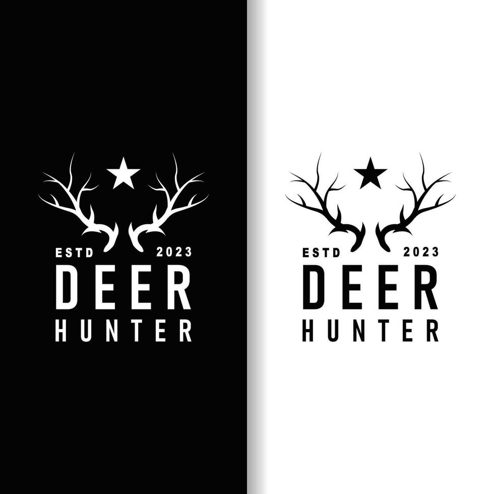 Deer logo, vintage wild deer hunter design deer antlers Product brand illustration vector