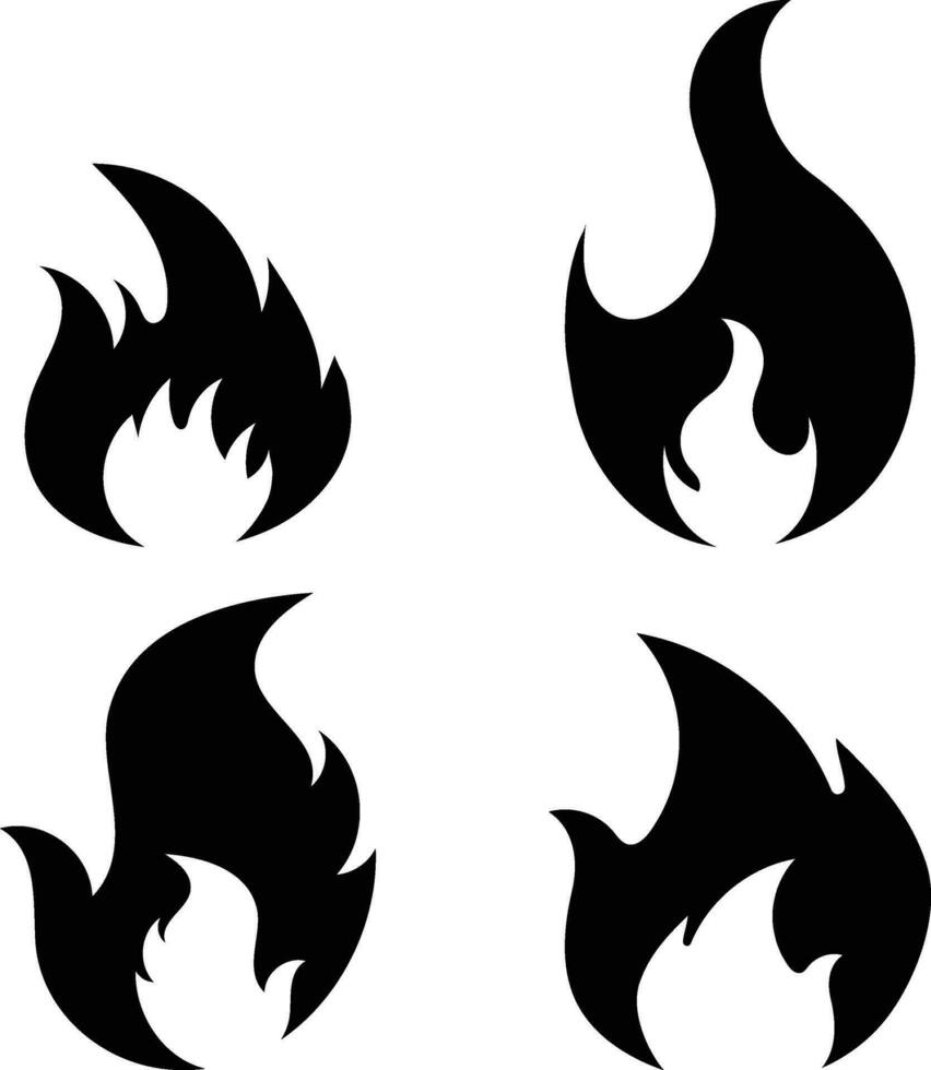 Burning Fire Hand Drawn Icon Set vector