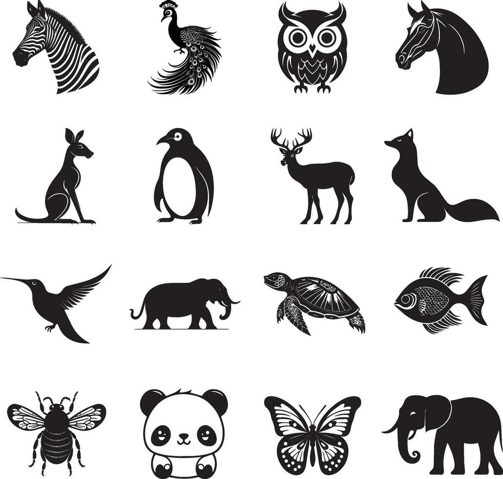 set of animals silhouettes vector
