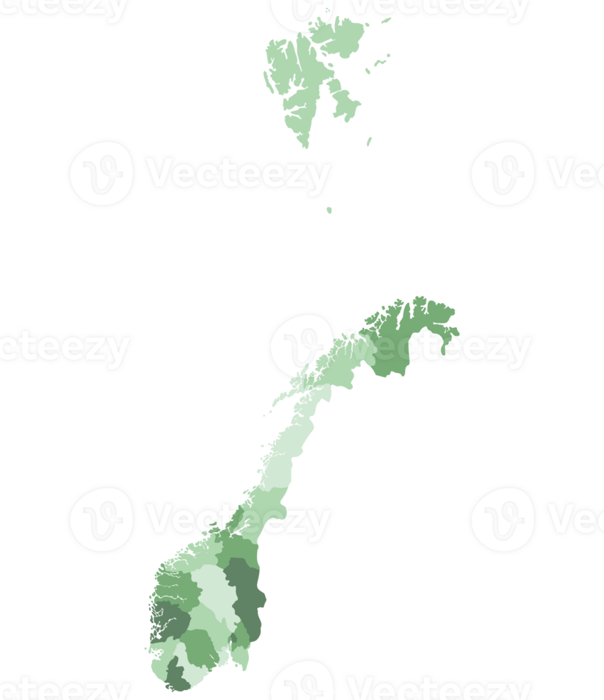 Norway map. Map of Norway divided into six main regions png