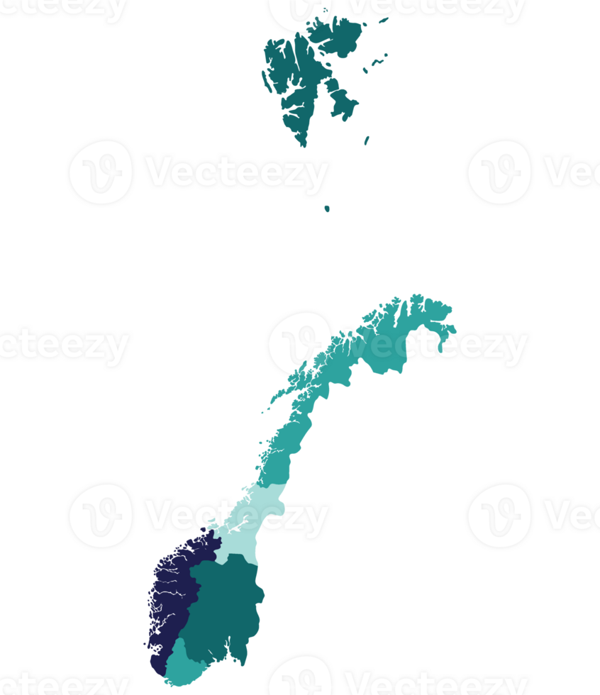 Norwegen Karte. Karte von Norwegen geteilt in sechs Main Regionen png