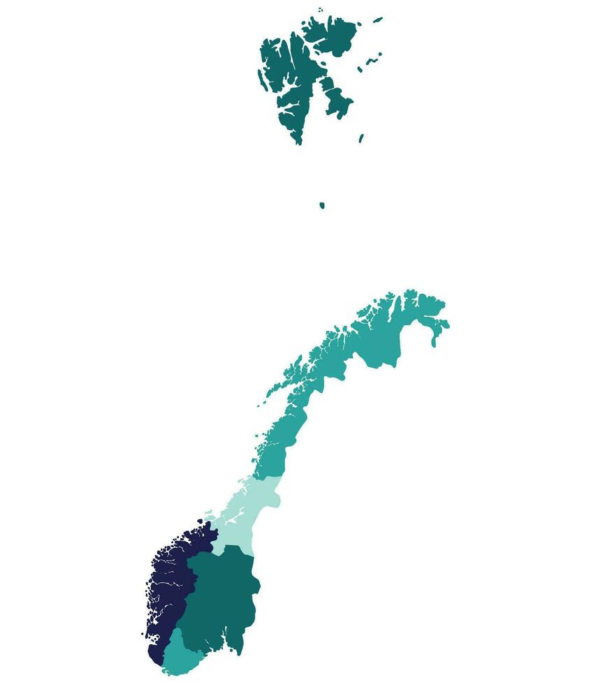Noruega mapa. mapa de Noruega dividido dentro seis principal regiones vector