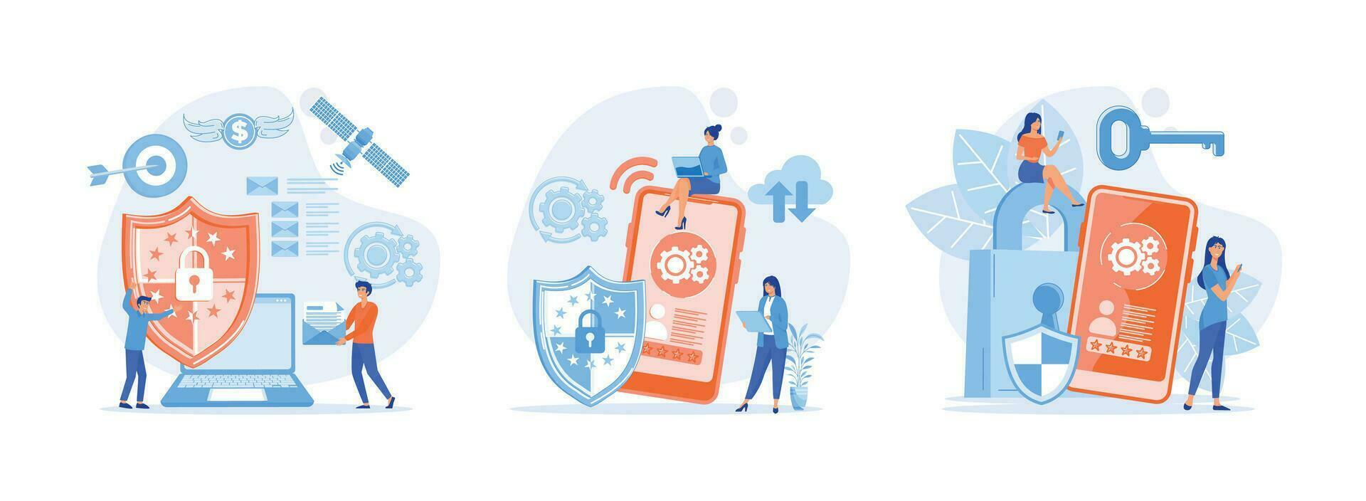 Data protection Concept, Data security and privacy and internet security. Data protection set flat vector modern illustration