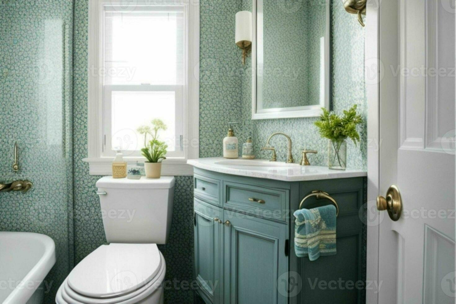 AI generated Eclectic Style Bathroom. Pro Photo