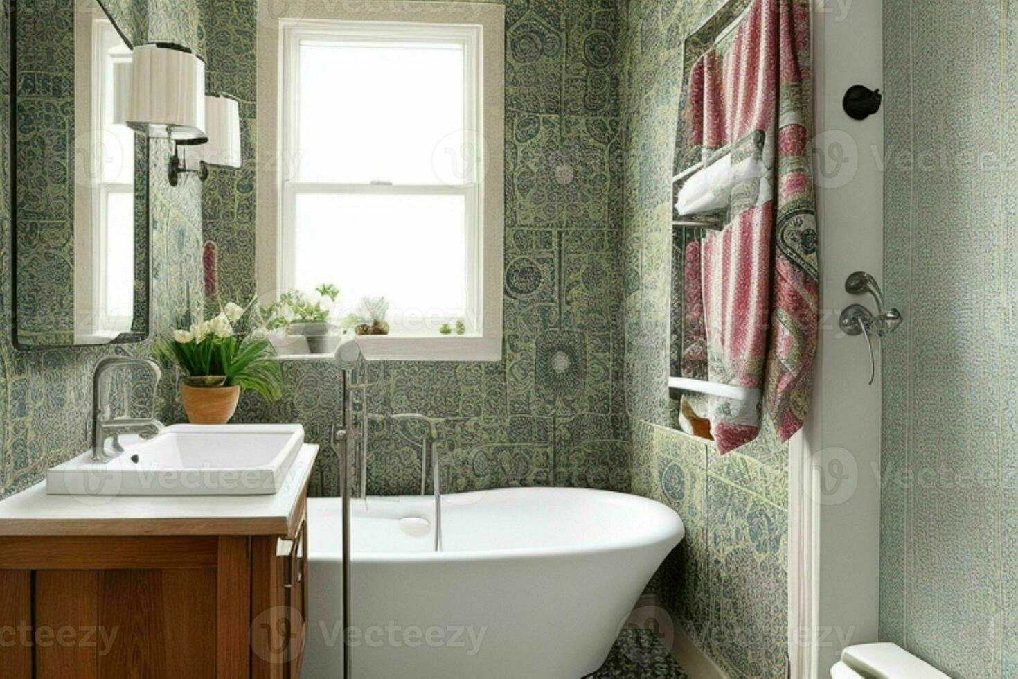 AI generated Eclectic Style Bathroom. Pro Photo