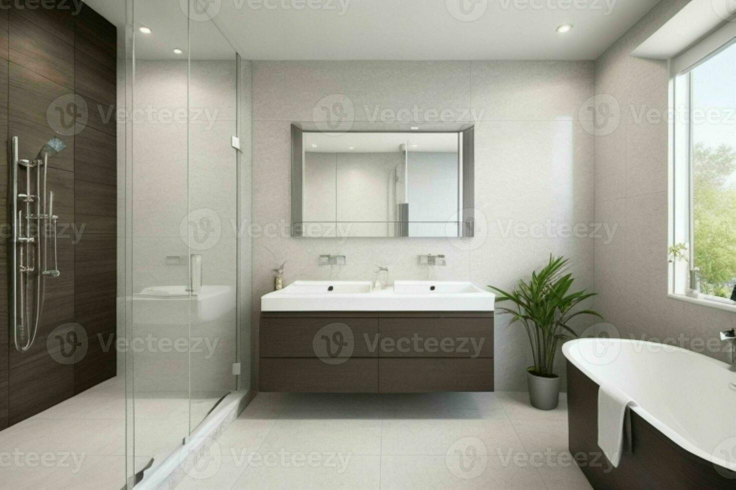 AI generated Contemporary Style Bathroom. Pro Photo