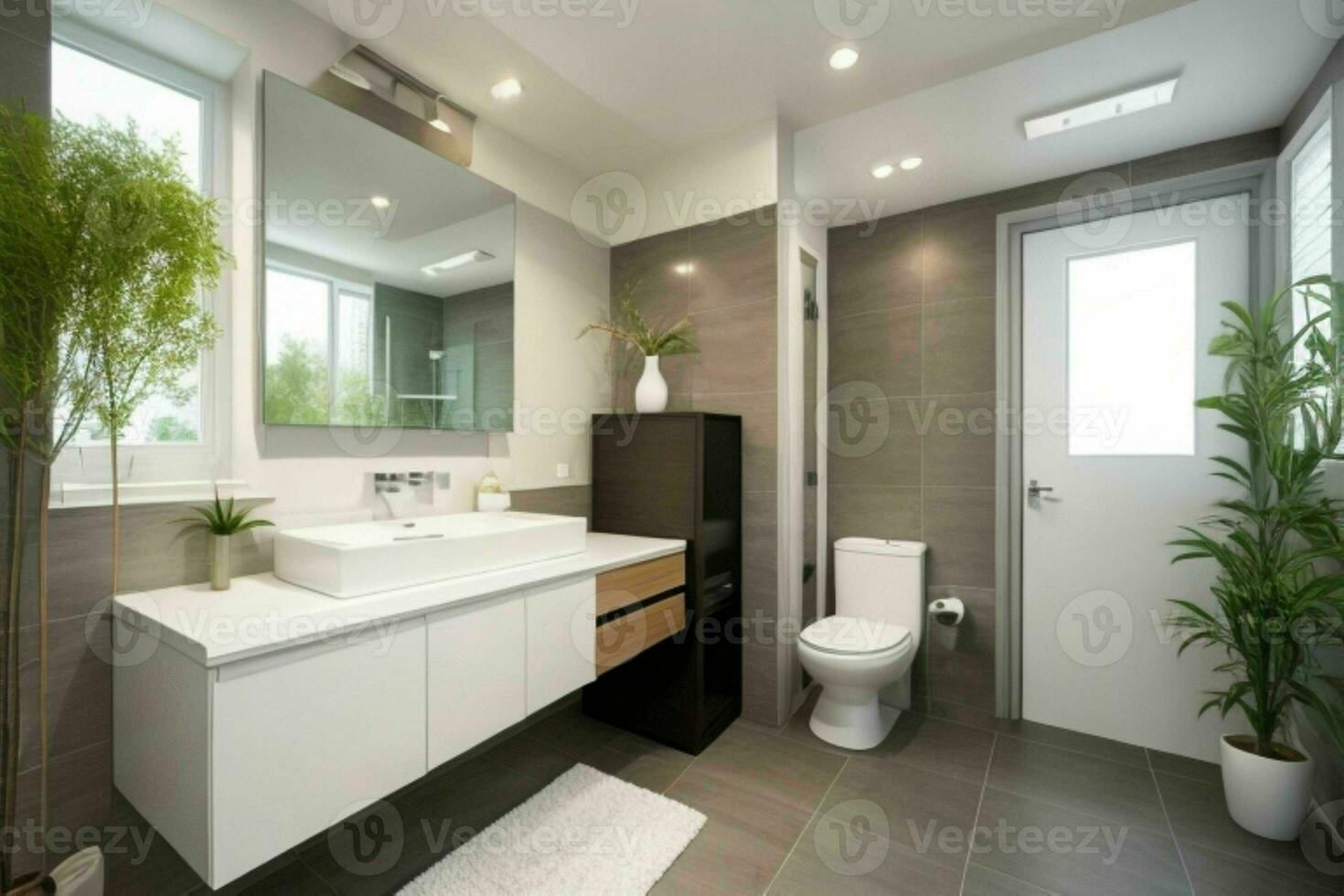 AI generated Contemporary Style Bathroom. Pro Photo