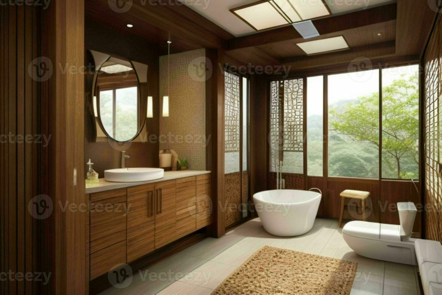 AI generated Asian Style Bathroom. Pro Photo