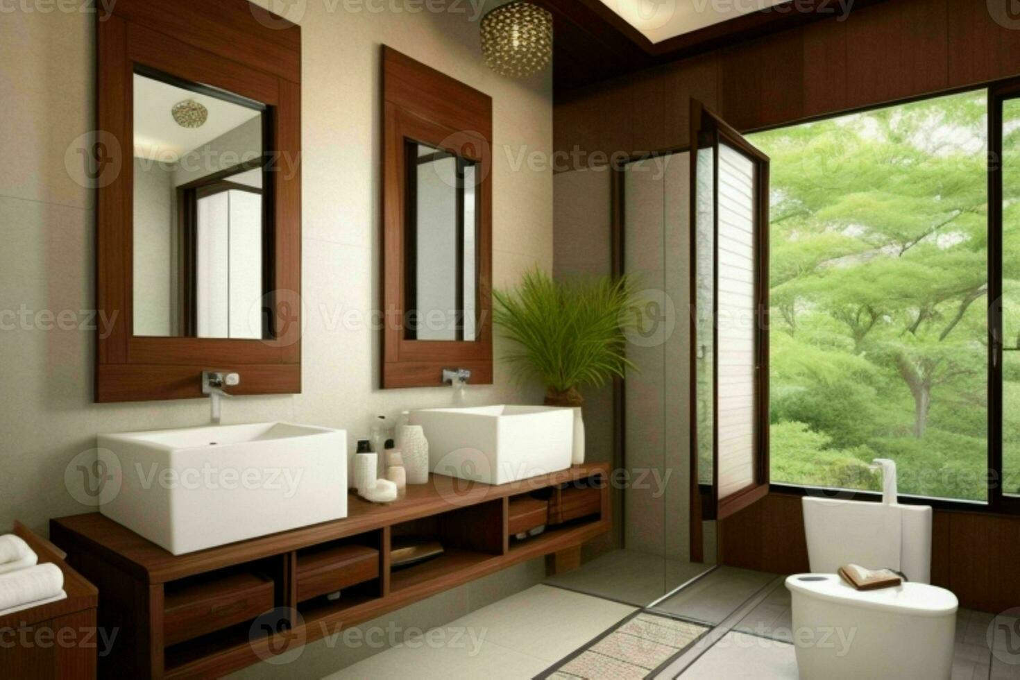 AI generated Asian Style Bathroom. Pro Photo