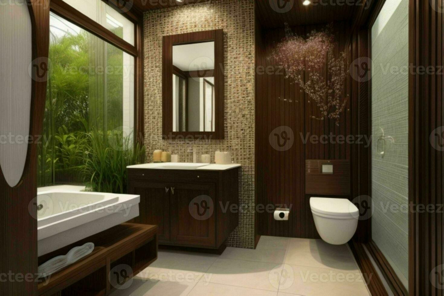 AI generated Asian Style Bathroom. Pro Photo