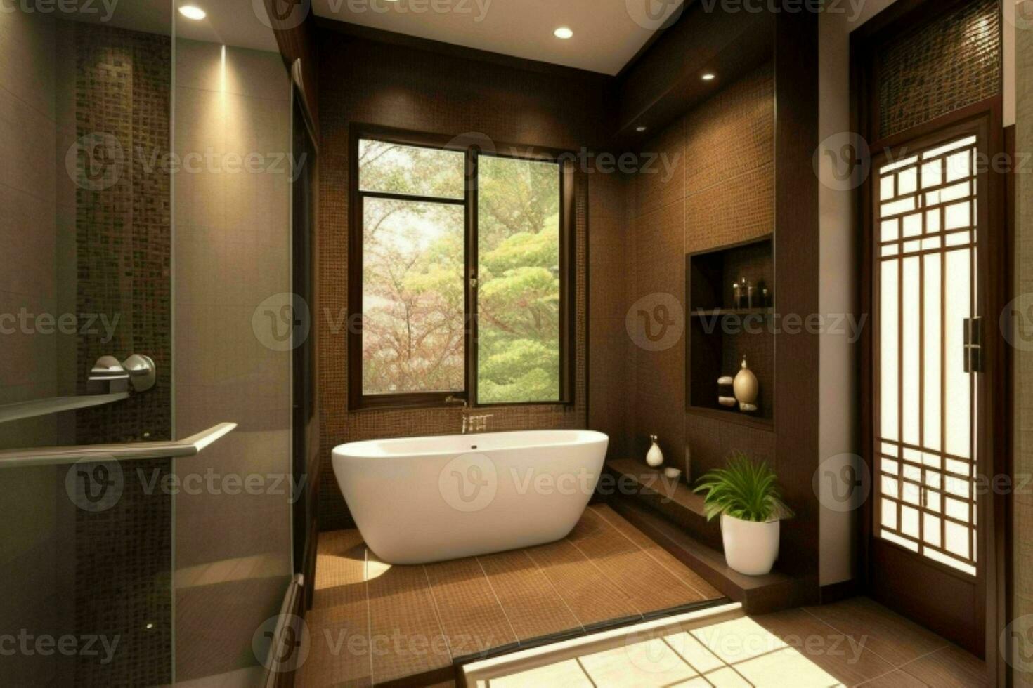 AI generated Asian Style Bathroom. Pro Photo