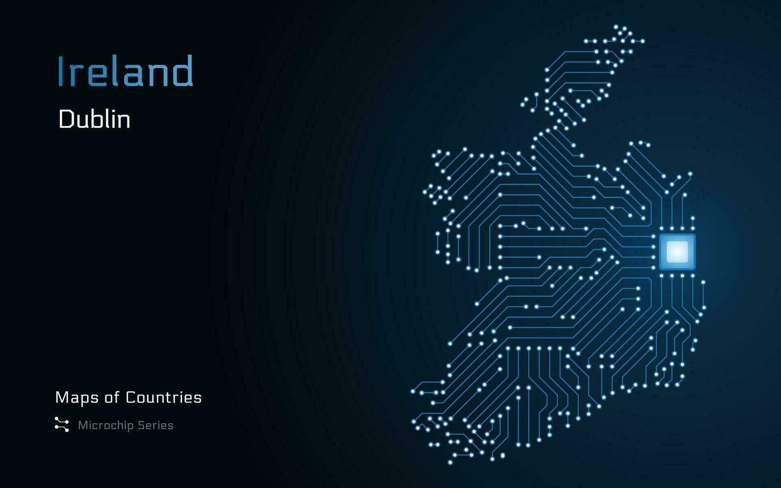 Irlanda mapa con un capital de Dublín mostrado en un pastilla modelo con procesador. gobierno electrónico. mundo países vector mapas pastilla serie