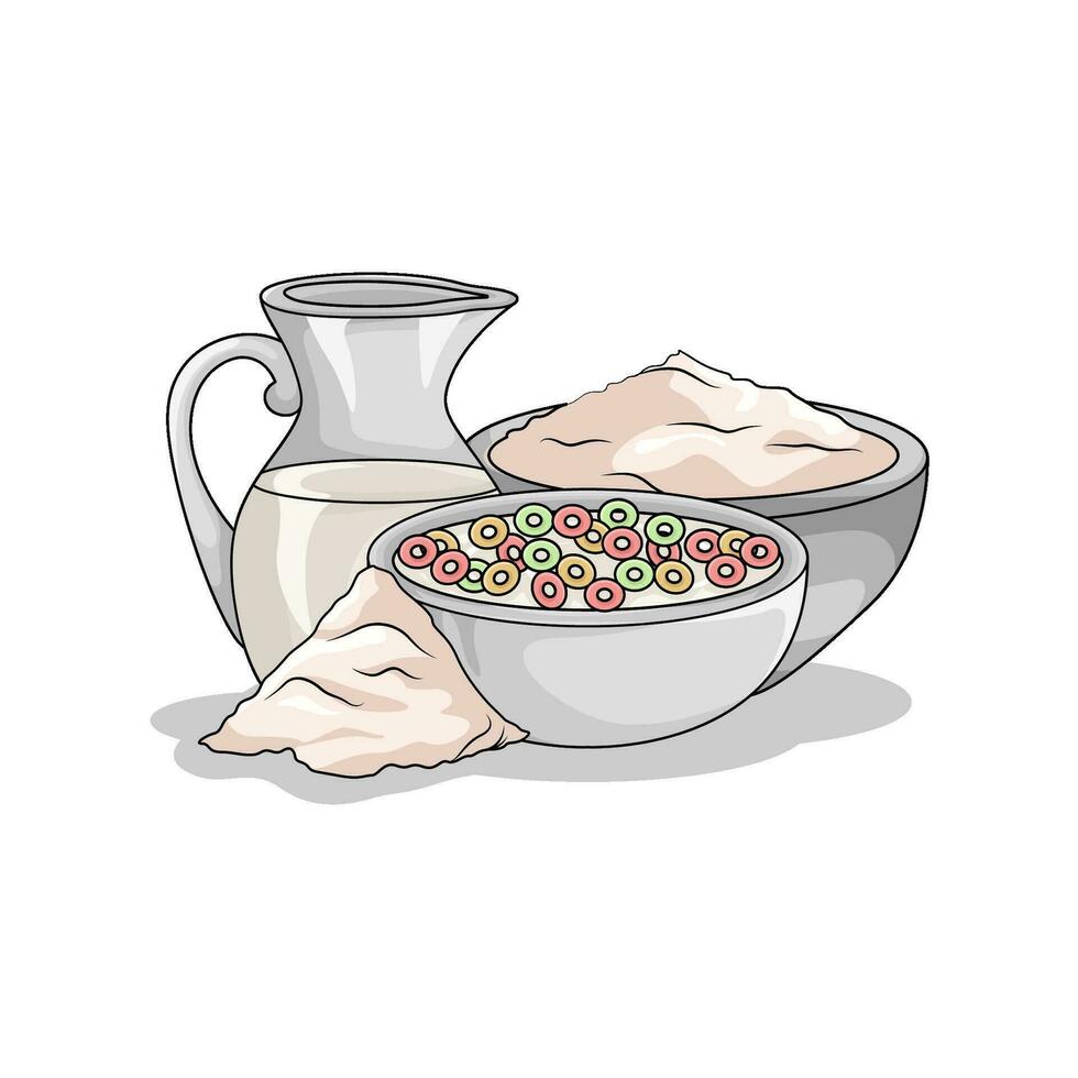 wheat powder, milk with cereal illustration vector