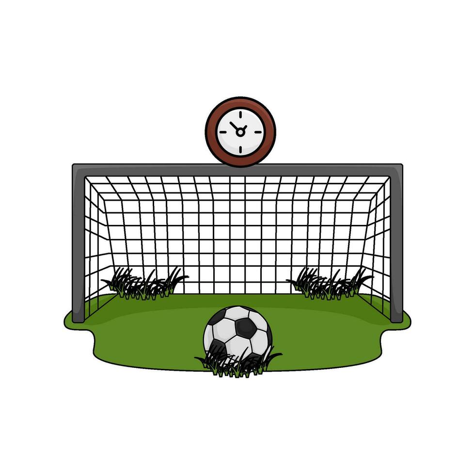 fútbol pelota, objetivo con reloj hora ilustración vector