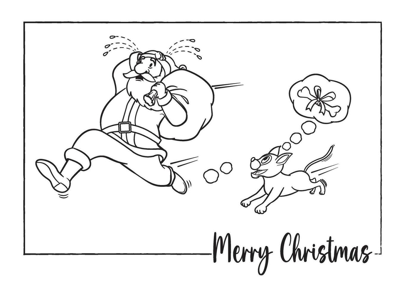 Papa Noel claus y un perro contorno dibujo. colorante página, colorante libro, Navidad actividad libro, vector ilustración.