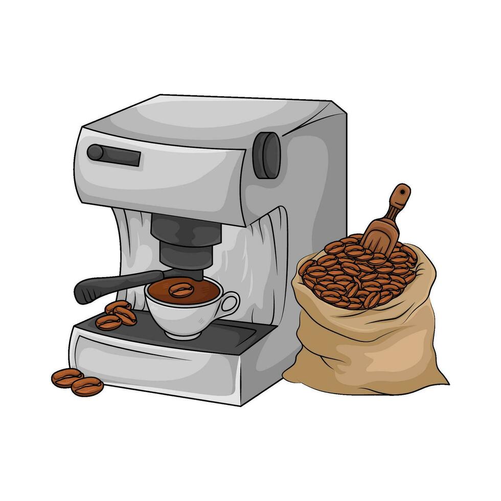 coffee beans with coffee drink in coffee machine illustration vector