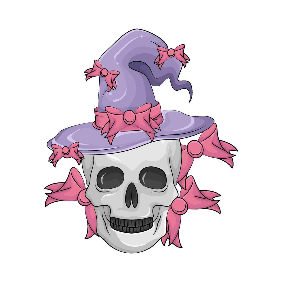 sombrero bruja en cráneo ilustración vector