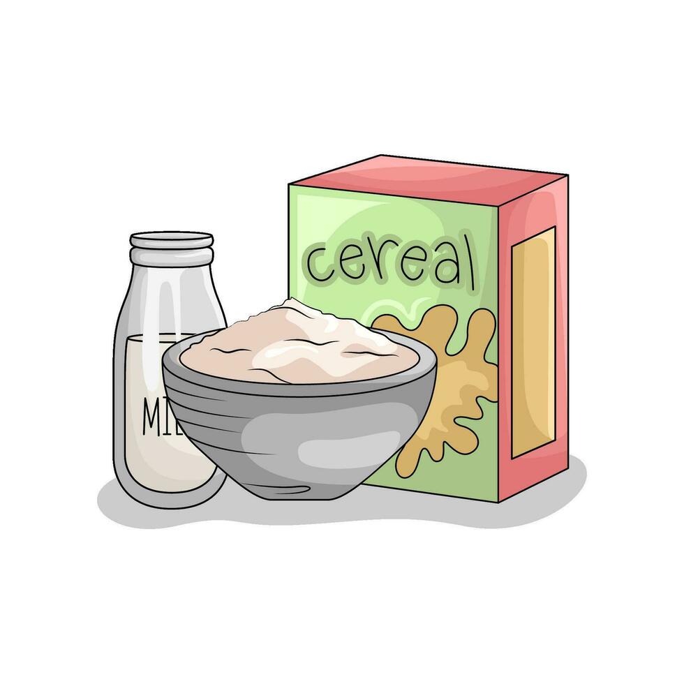 cereal box, bottle milk with milk powder illustration vector