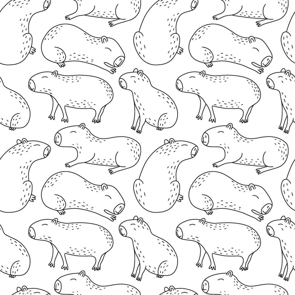 Cute capybara seamless pattern. Vector hand drawn capybaras pattern on white background