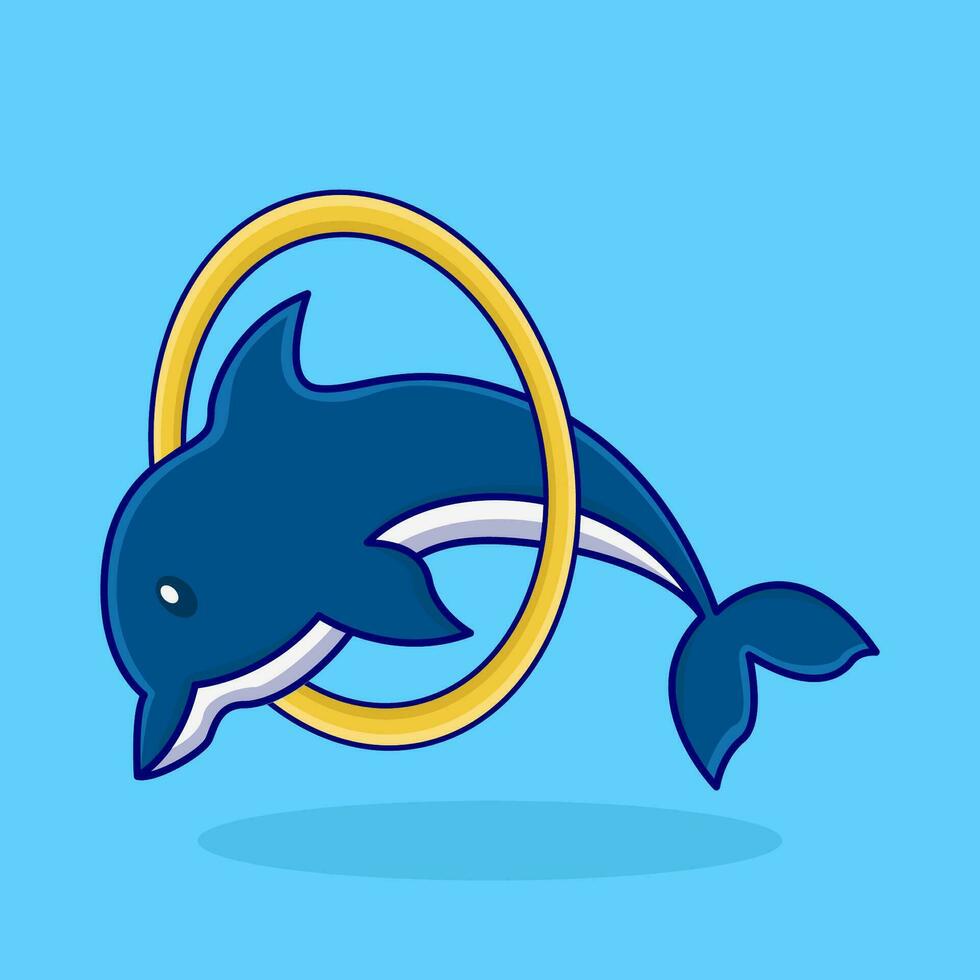 whale in hoolahoop with in swimming pool  illustration vector