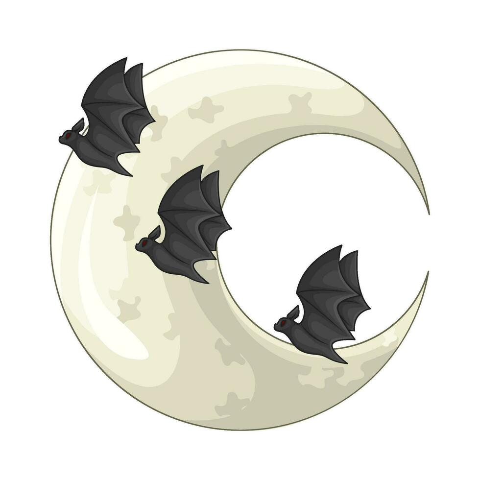 bat fly with moon illustration vector
