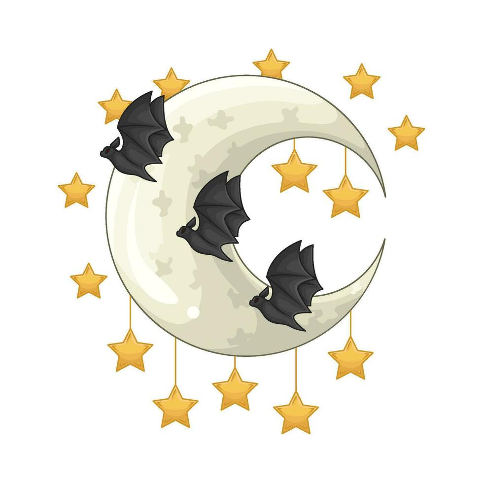 estrella en Luna con murciélago ilustración vector