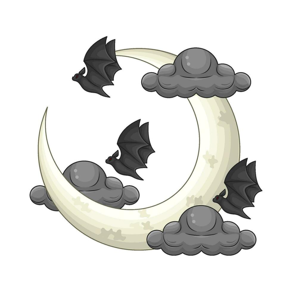 moon, cloud with bat illustration vector
