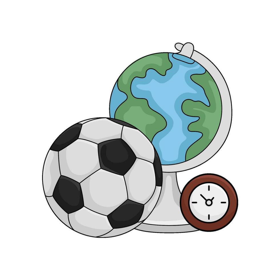 fútbol pelota, globo con reloj hora ilustración vector