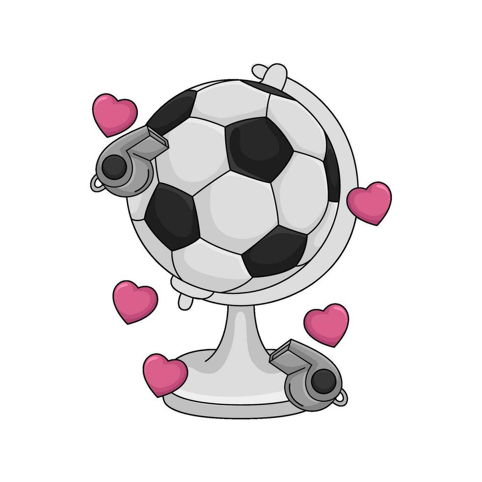 globe soccer ball, whistle with love illustration vector