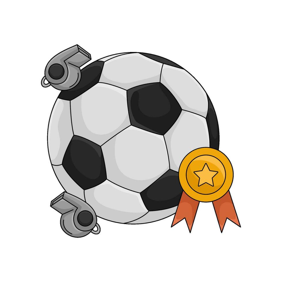 soccer ball, award ribbon with  whistle illustration vector