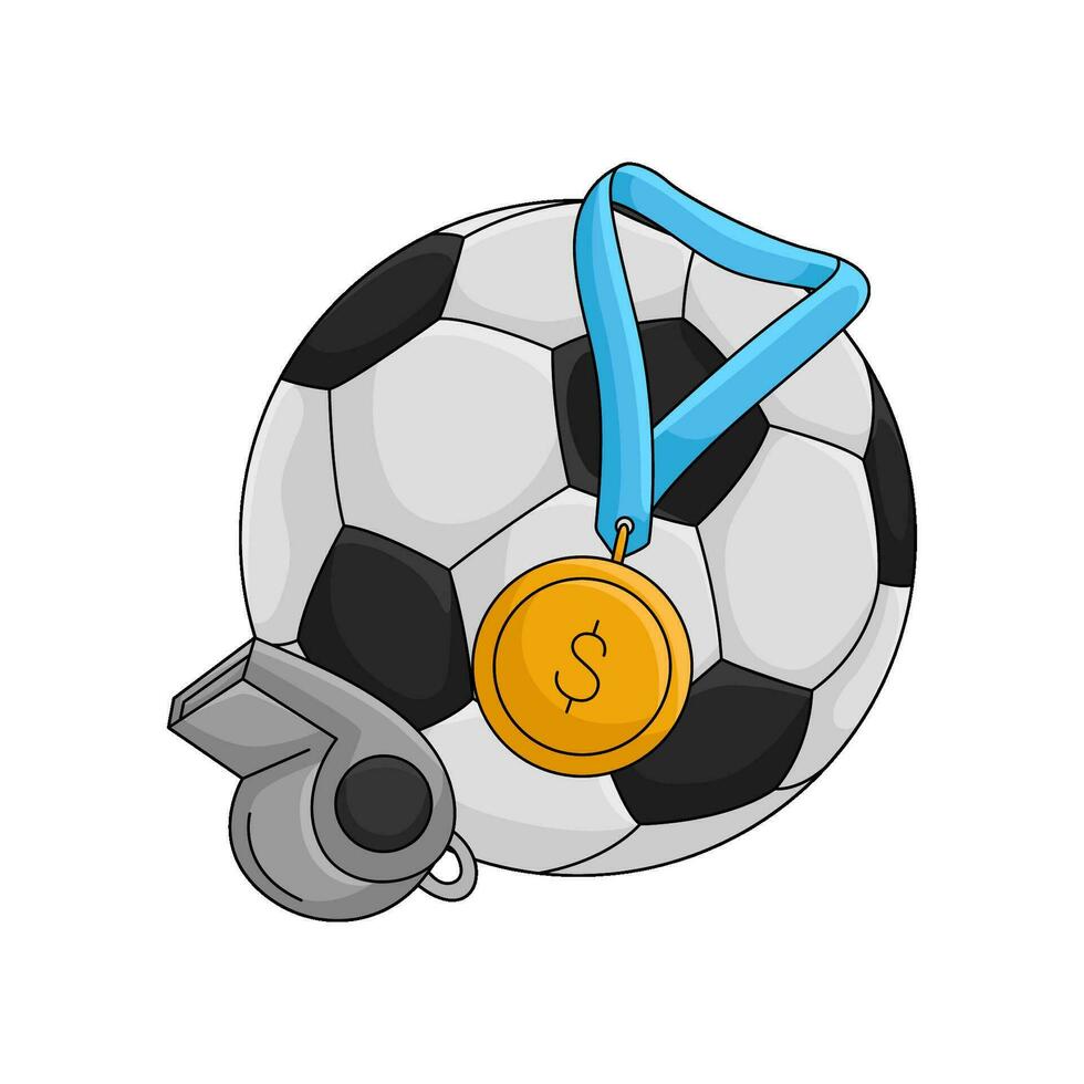 soccer ball, medal with whistle illustration vector