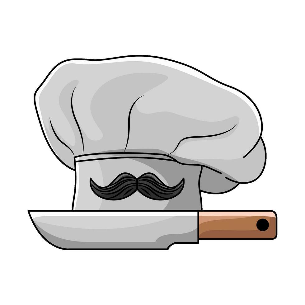 Bigote en sombrero cocinero con cuchillo ilustración vector