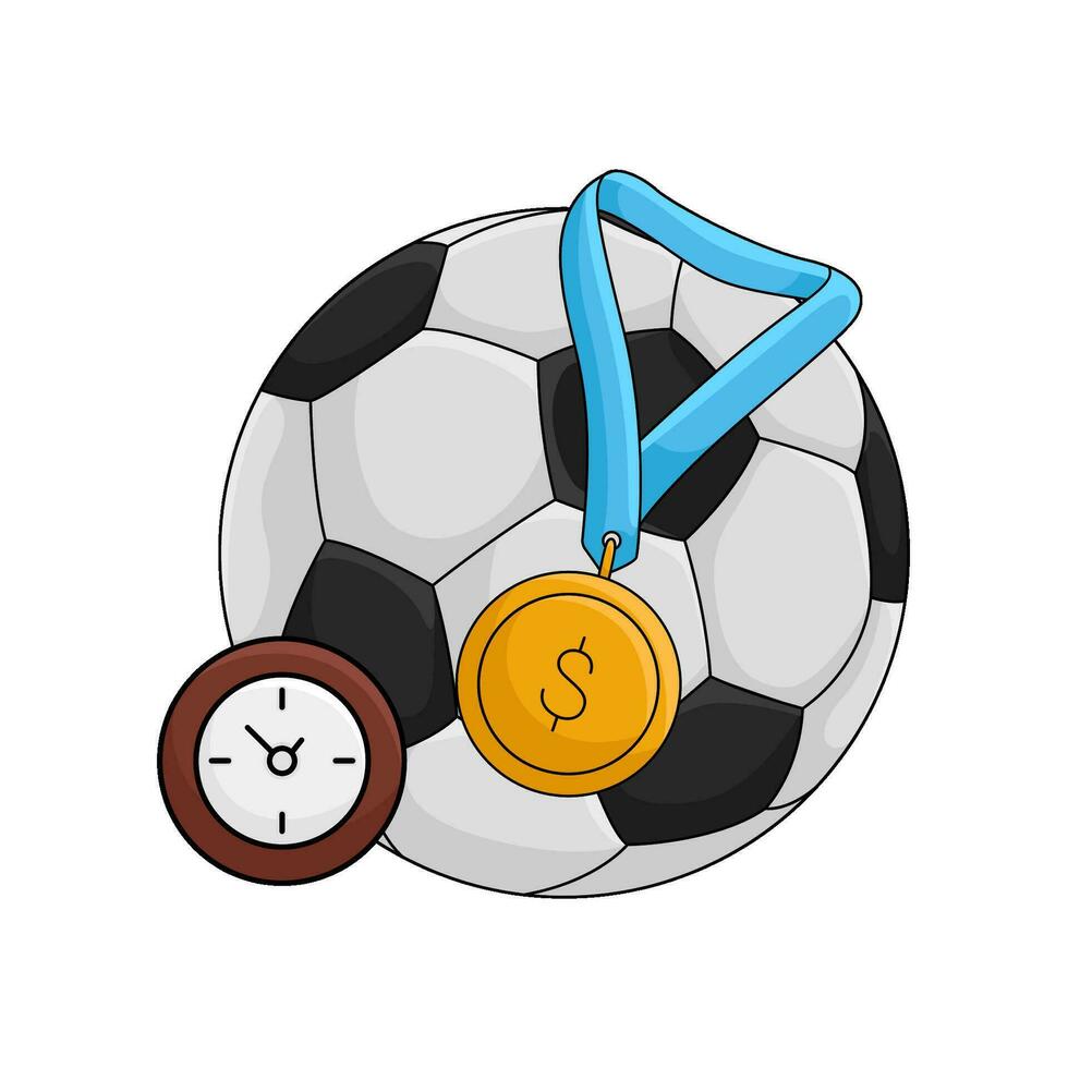 fútbol pelota, medalla con reloj hora illutration vector