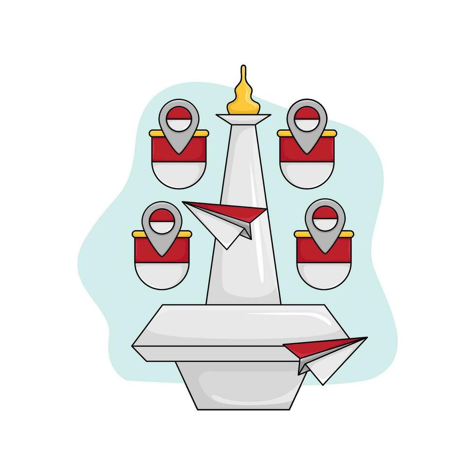 monas, badge with location indonesia illustration vector