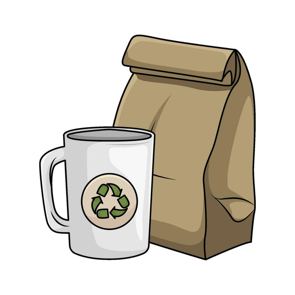 bolsa de papel con reducir vaso bebida ilustración vector