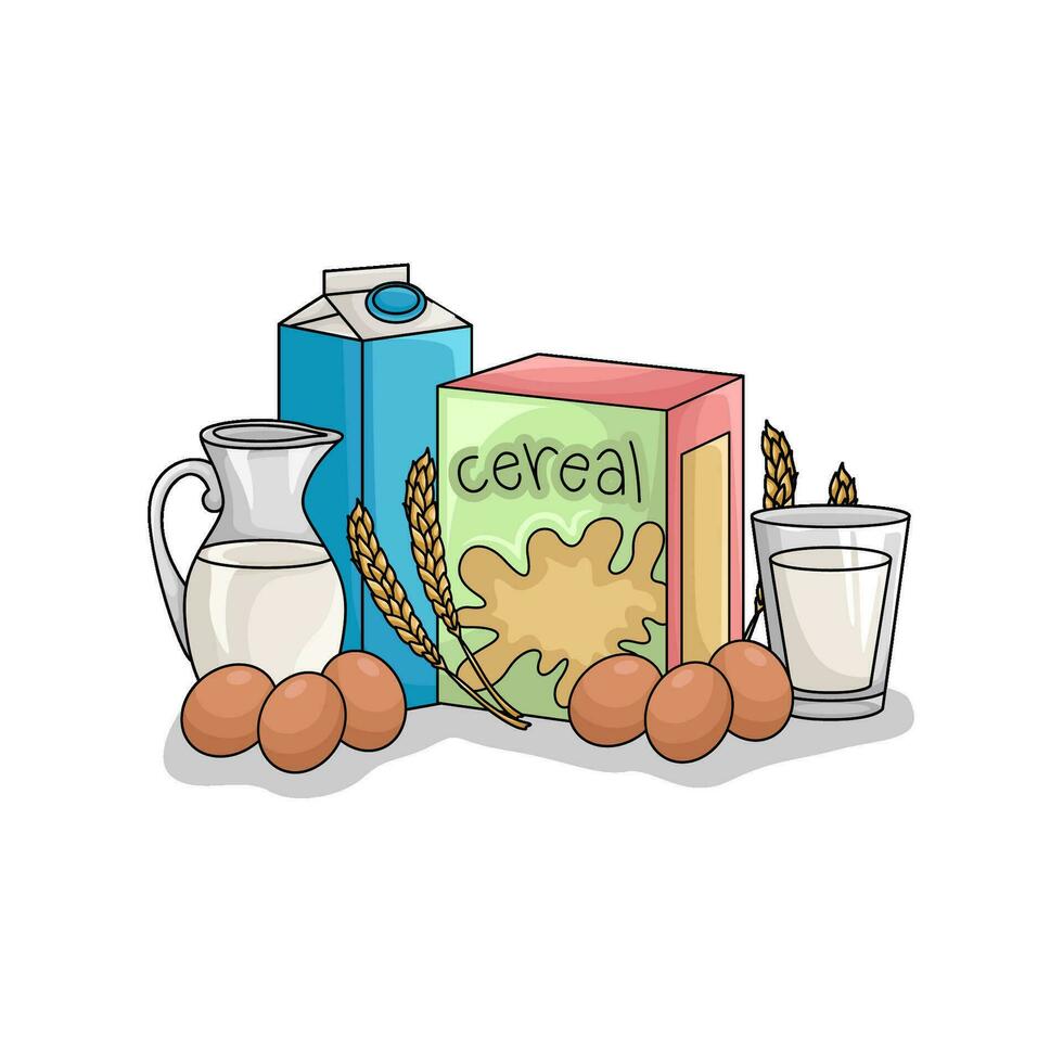 cereal caja, leche, trigo con huevo ilustración vector