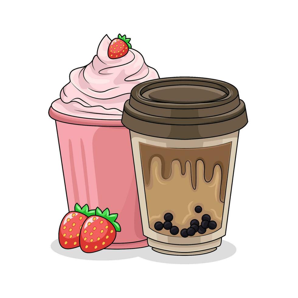 cup ice cream bubble with ice cream strawberry illustration vector
