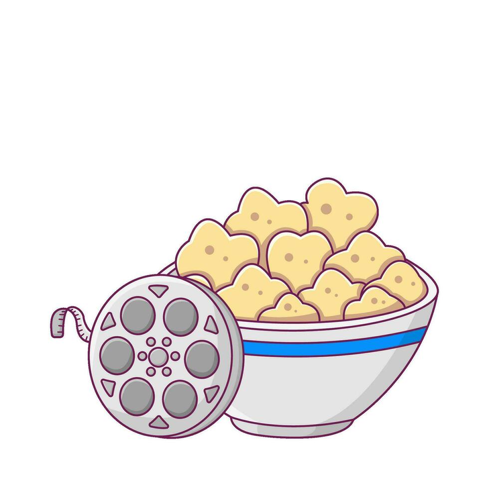 popcorn with film roll illustration vector