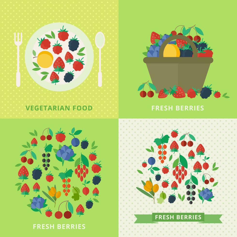 Illustrations with fresh berries and fruits vector