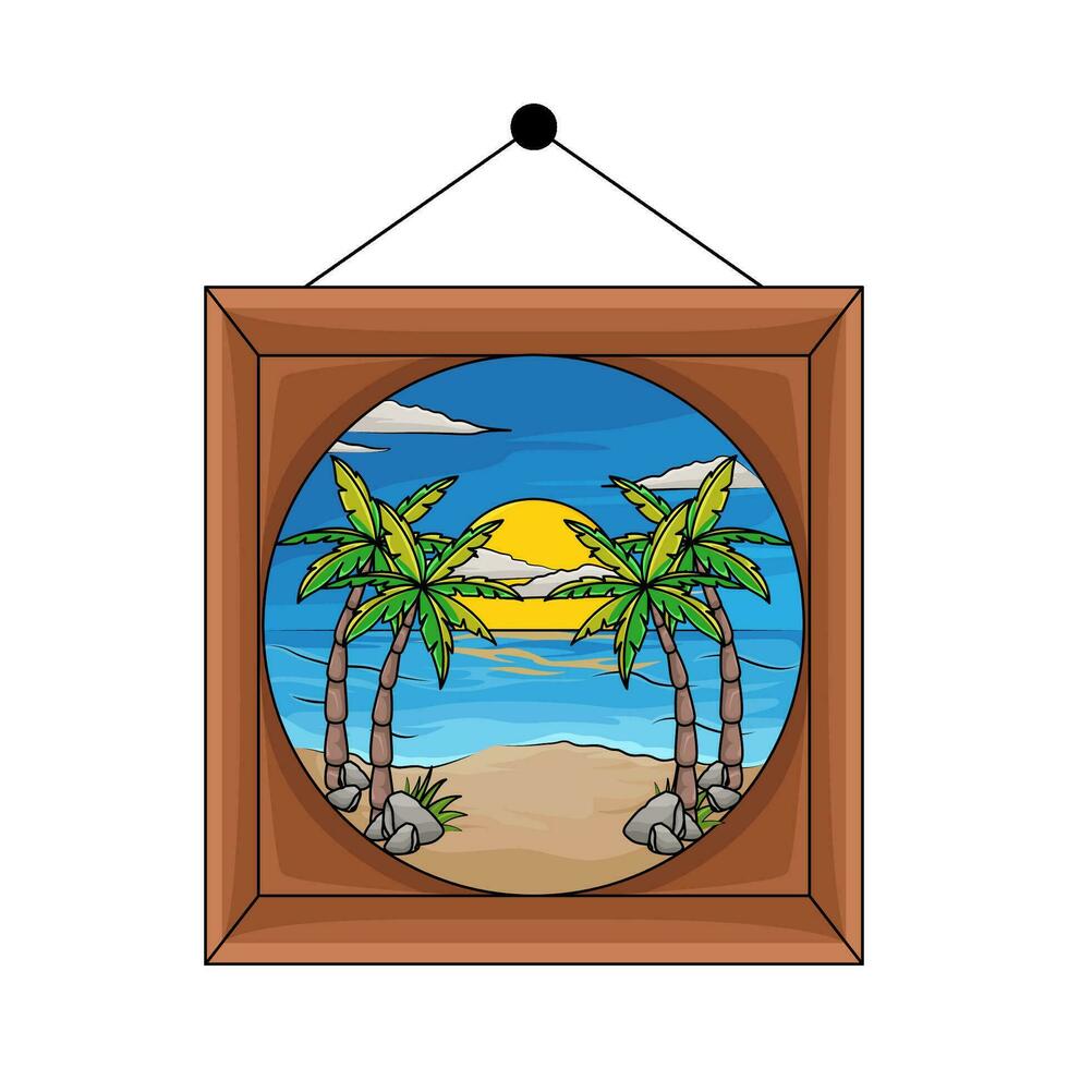 beach picture in frame hanging illuatration vector