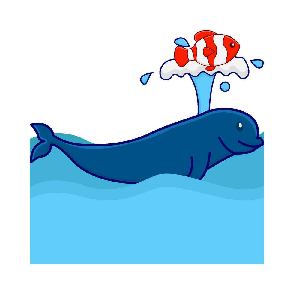 whale with fish in swimming pool  illustration vector