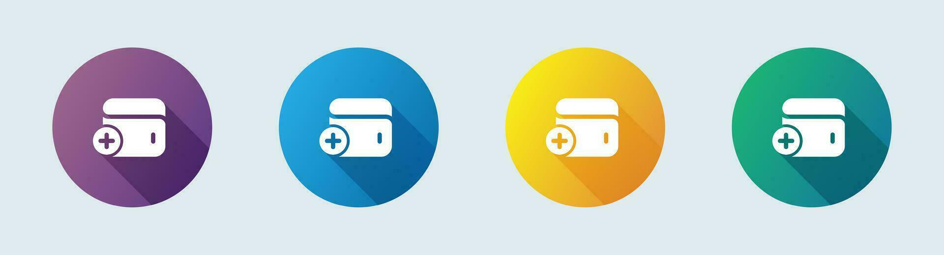 Add wallet solid icon in flat design style. Payment signs vector illustration.