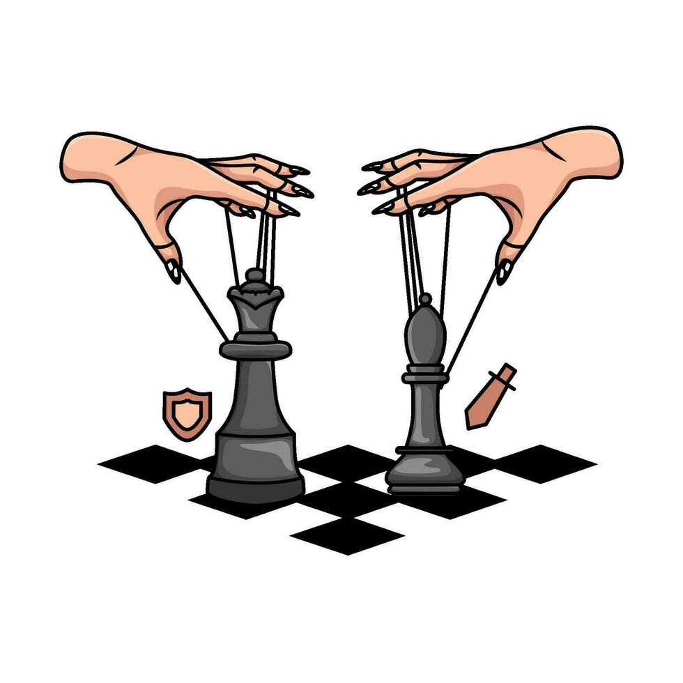 playing chess queen with bishop  in chess board illustration vector