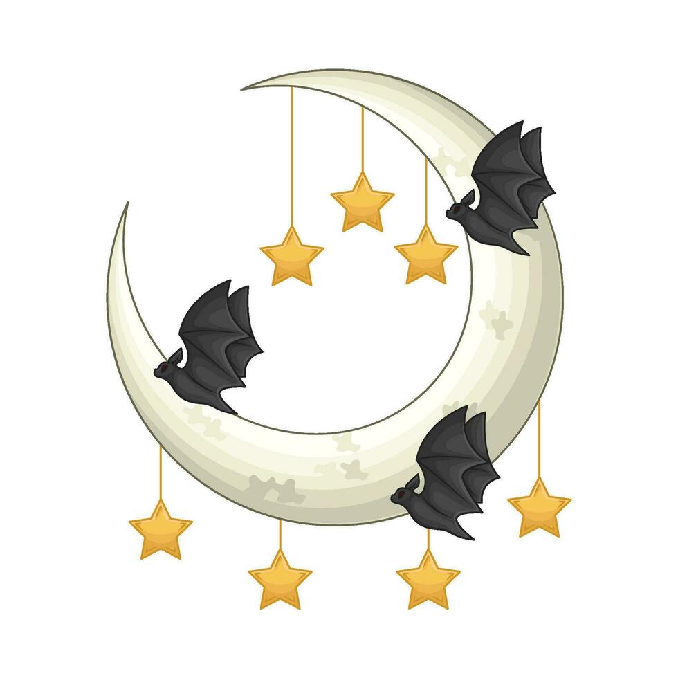 star in moon with bat fly illustration vector