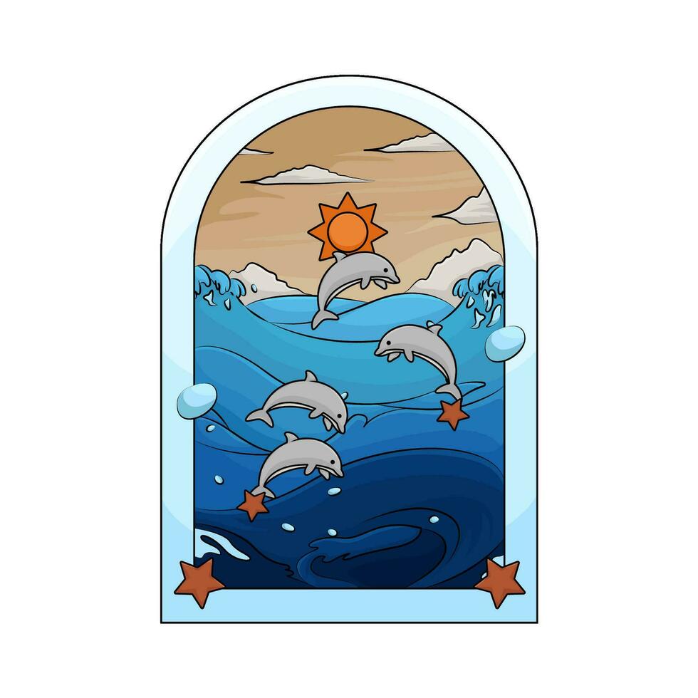 whale in ocean illustration vector