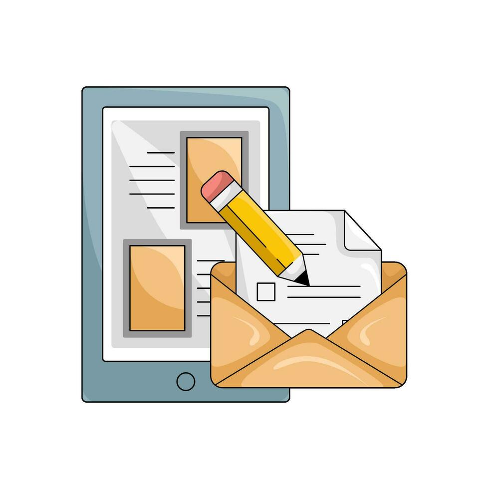 email, pencil with document in tab illustration vector