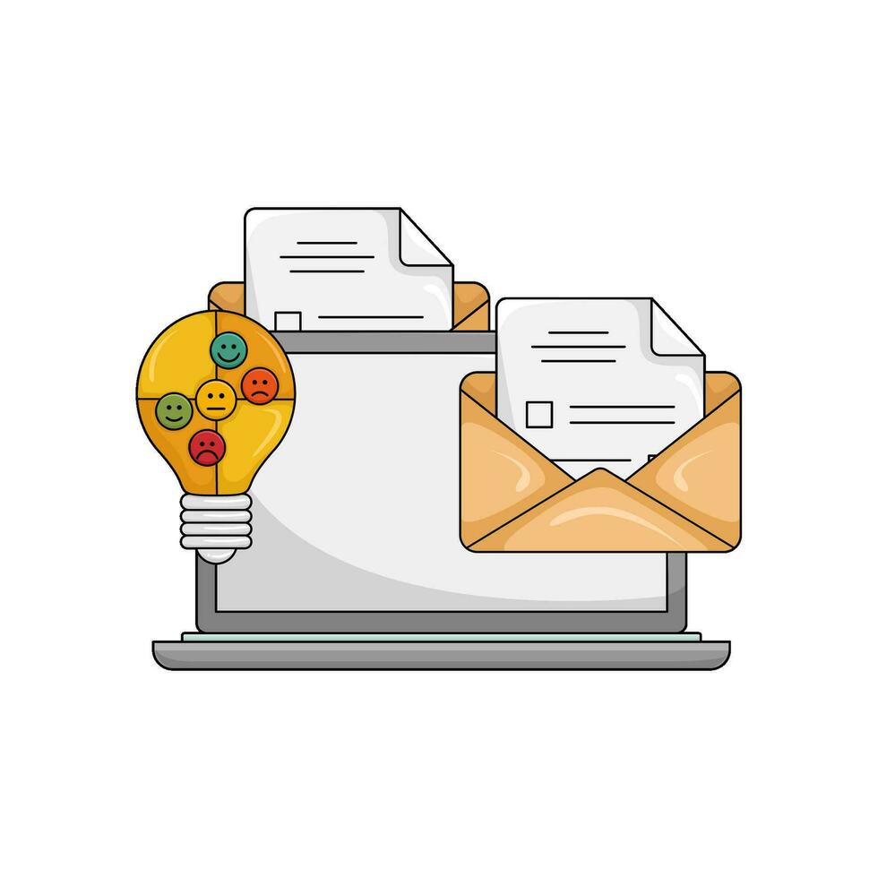 mail, laptop with lamp illustration vector