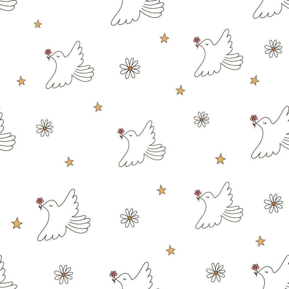 linda mano dibujado vector sin costura patrones con palomas un símbolo de paz. dulce infantil estilo impresión con volador palomas ideal para tela, textil, envase papel.