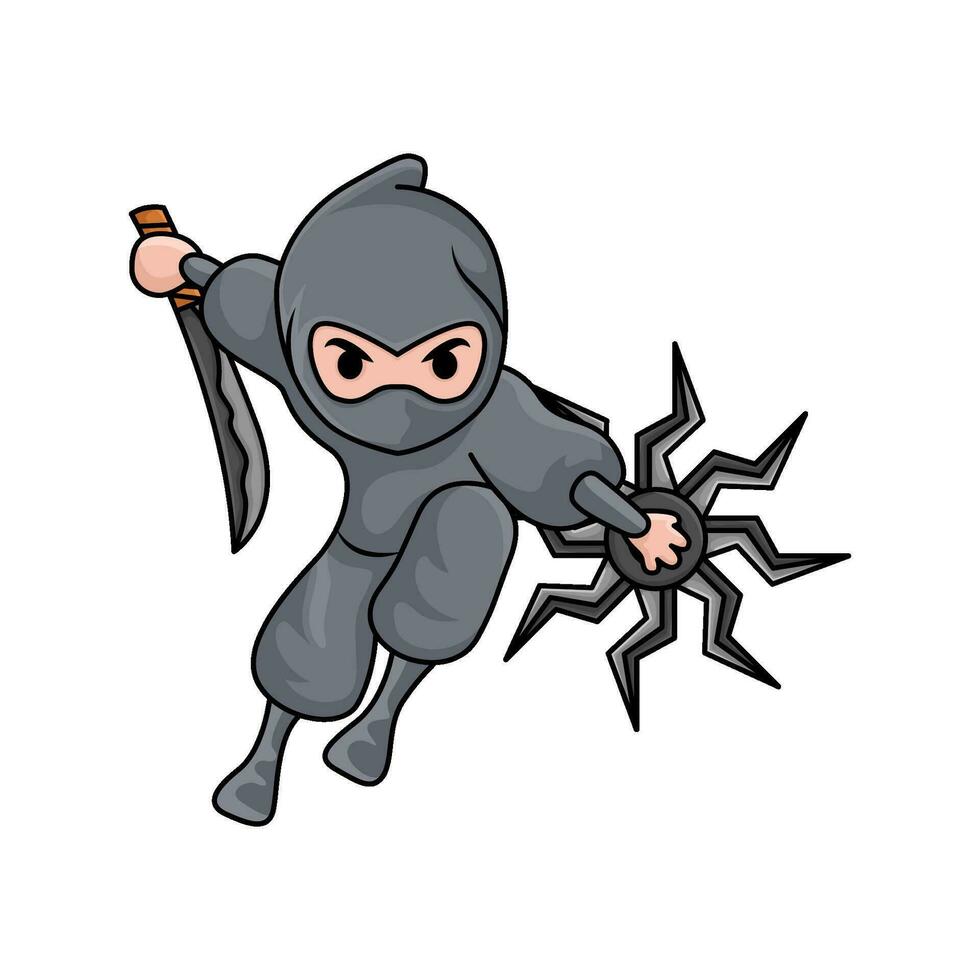 samurai with shuriken in  hand ninja illustration vector