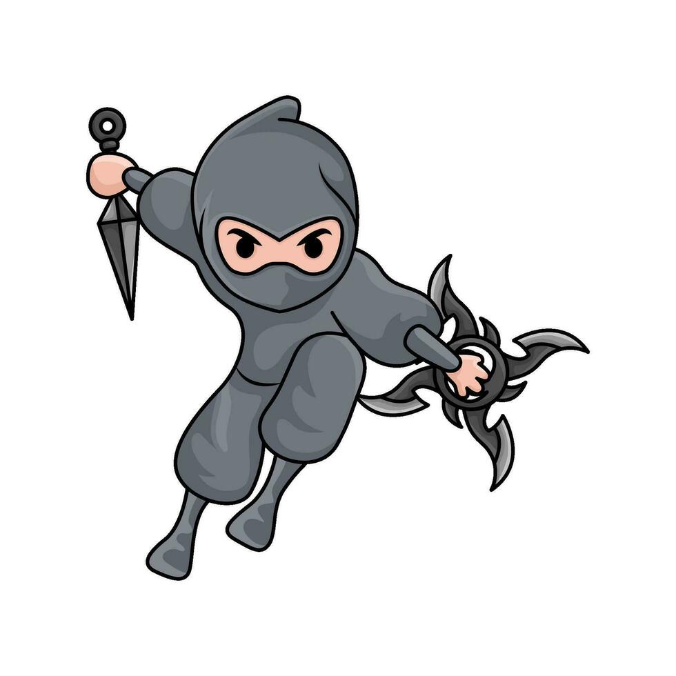 kunai with shuriken in ninja illusration vector